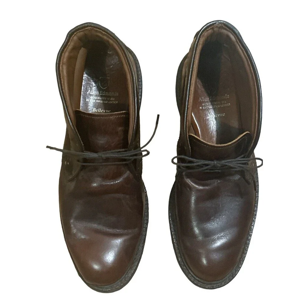 Allen Edmonds Bellevue Men Brown Leather Plain Toe Lace Up Ankle Boots Sz 8B EUC